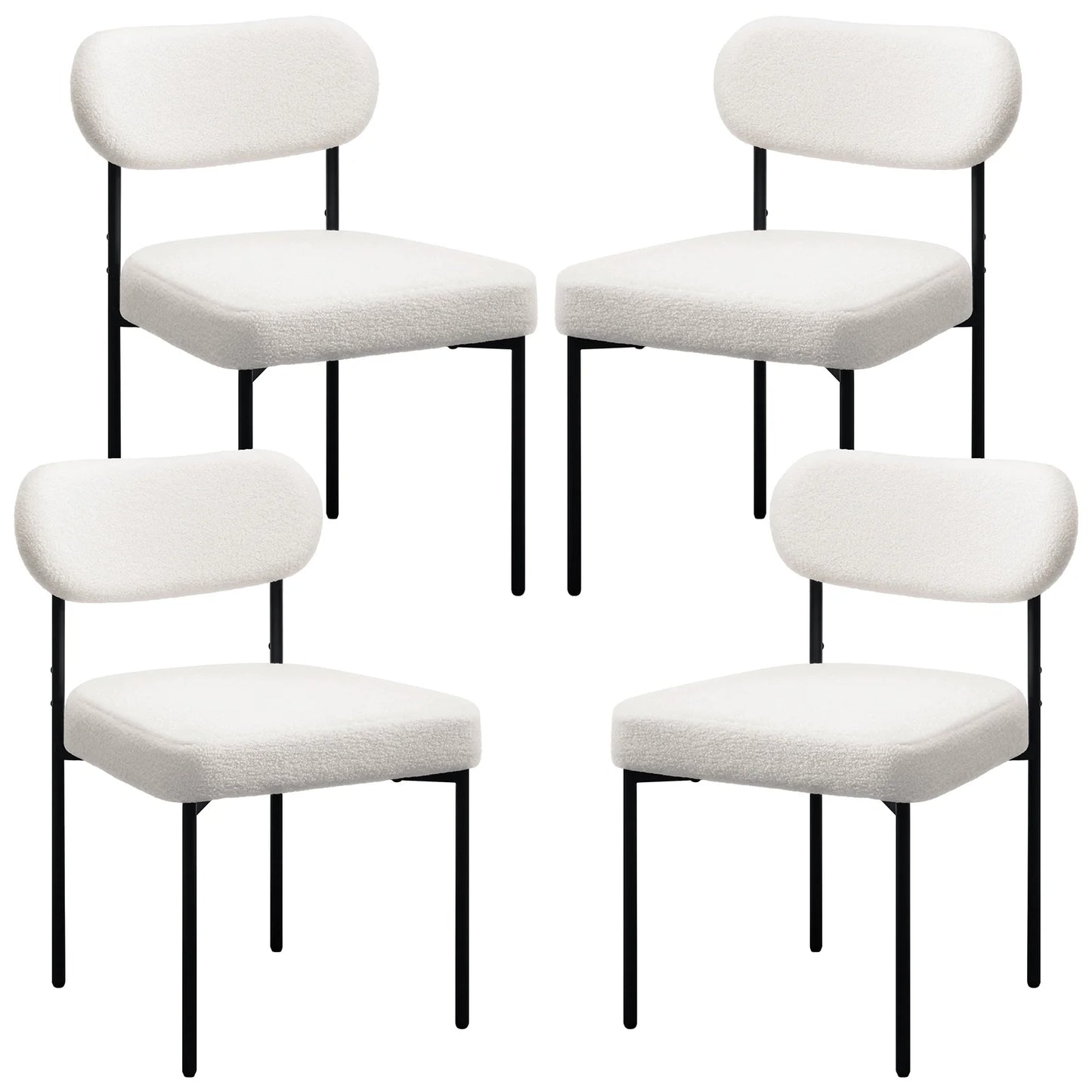 Boucle Dining Chairs Set of 4 Modern Upholstered Kitchen Dining Room Chairs with Backrest & Metal Legs Accent Side Chairs White for Dining Kitchen Living Room Bedroom
