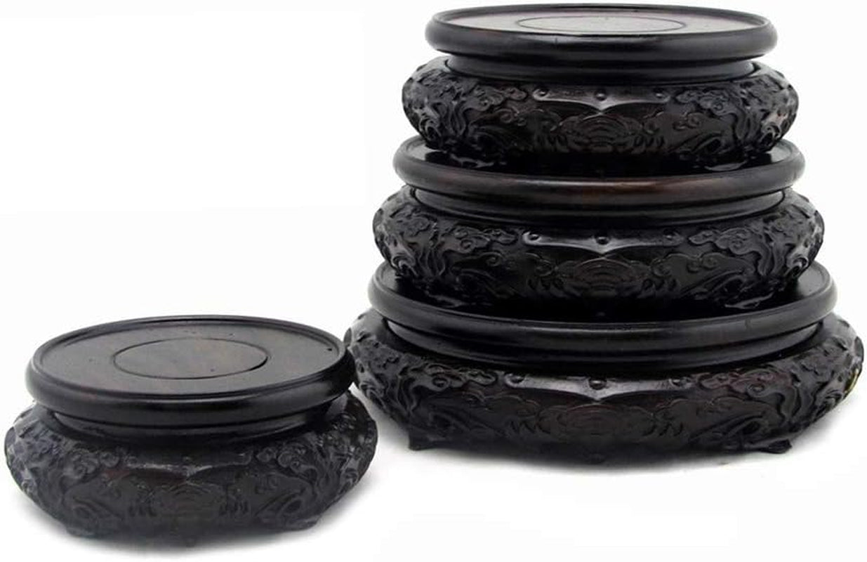 Oriental Luxury round Elm Solid Wood Vase Display Stands Pedestal Base, Bat Pattern 3.9 in Diameter
