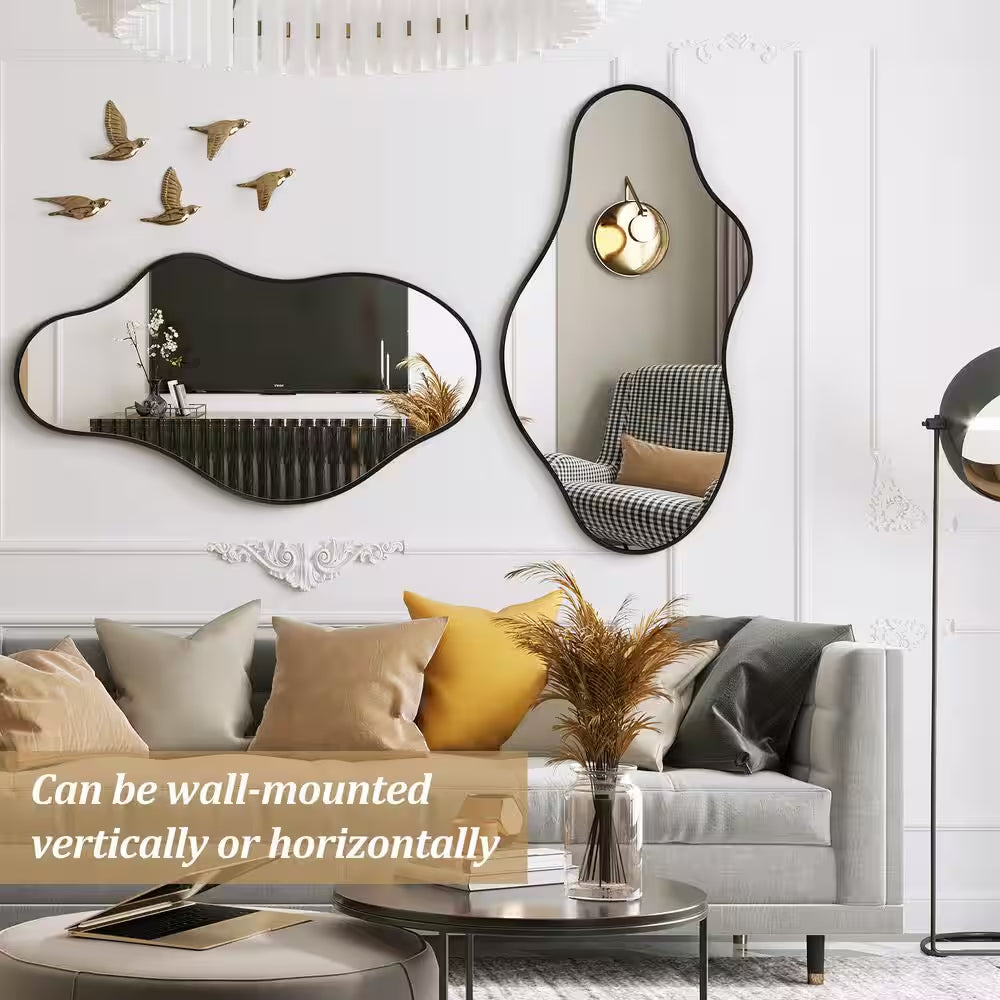 20 In. W X 36 In. H Irregular Black Aluminum Alloy Framed Asymmetrical Wall Mirror