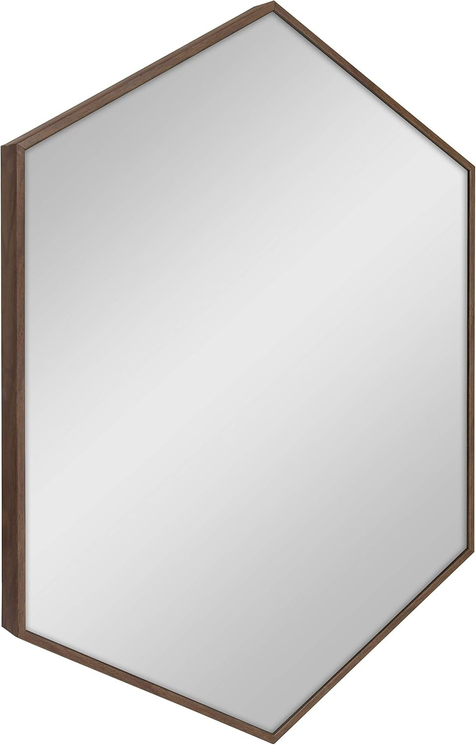 Rhodes Mid-Century Modern Hexagon Wall Mirror, Walnut Brown, 31X22-Inches