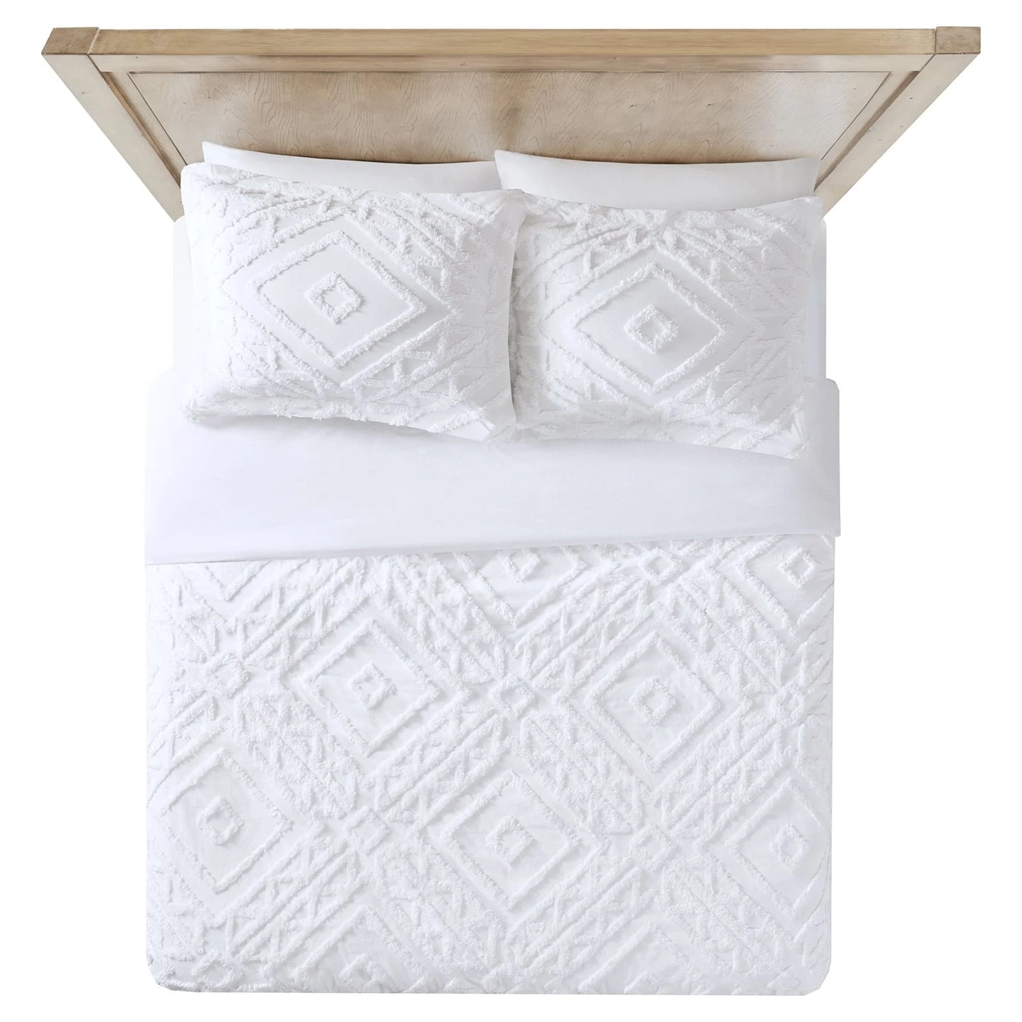 3-Piece White Chenille Cover Duvet Set, Full/Queen