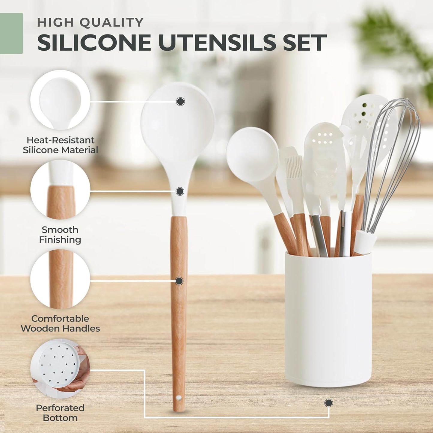 Silicone Cooking Utensils Set Whiteβ11Pcs Silicone Spatula Sets for Cooking | Kitchenware Set, Bpa-Free Kitchen Utensils Set, White Spatula Set | Non Toxic Cooking Utensils Set with Utensil Holder