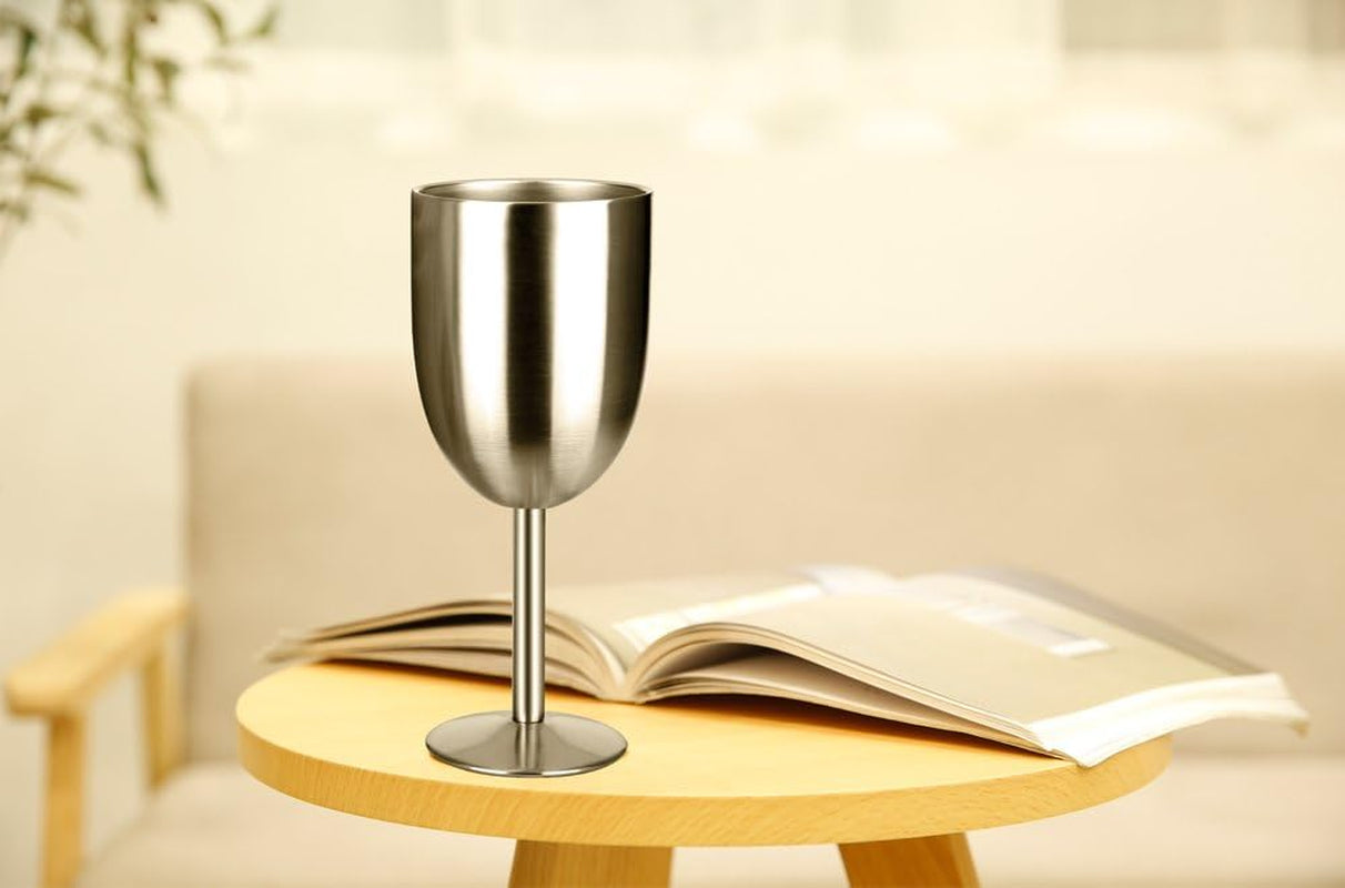 Stainless Steel Wine Glasses(2 Pack).Double Walled Vacuum Insulated Wine Tumbler Cups with Lid and Straw.Friendship,Christmas,Birthday Gifts for Women Men Friends Dad Mom(10Oz Stainless Steel)