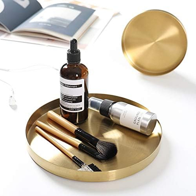 Round Gold Tray Stainless Steel Jewelry, Make Up, Candle Plate Decorative Tray (7 Inches)
