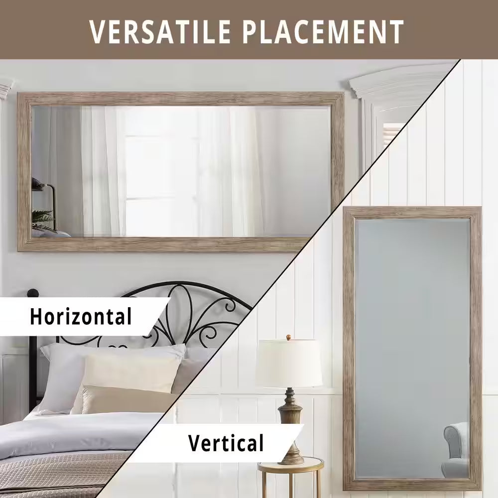 Rustic Floor Mirror, Framed Full Length Mirror Farmhouse Floor Mirror Faux Wood Hanging Wall Mirror 66" X 32", Natural