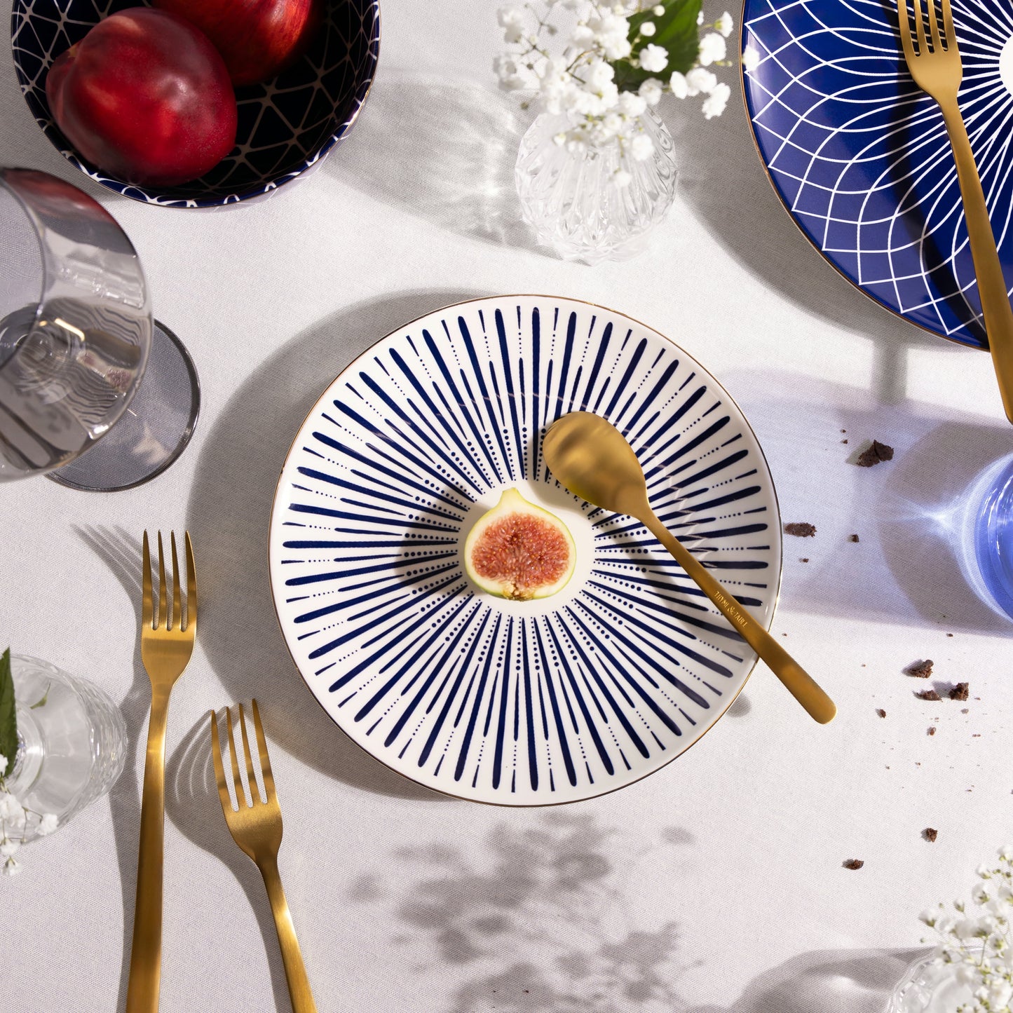 Blue and White Calypso 12-Piece Ceramic Dinnerware Set