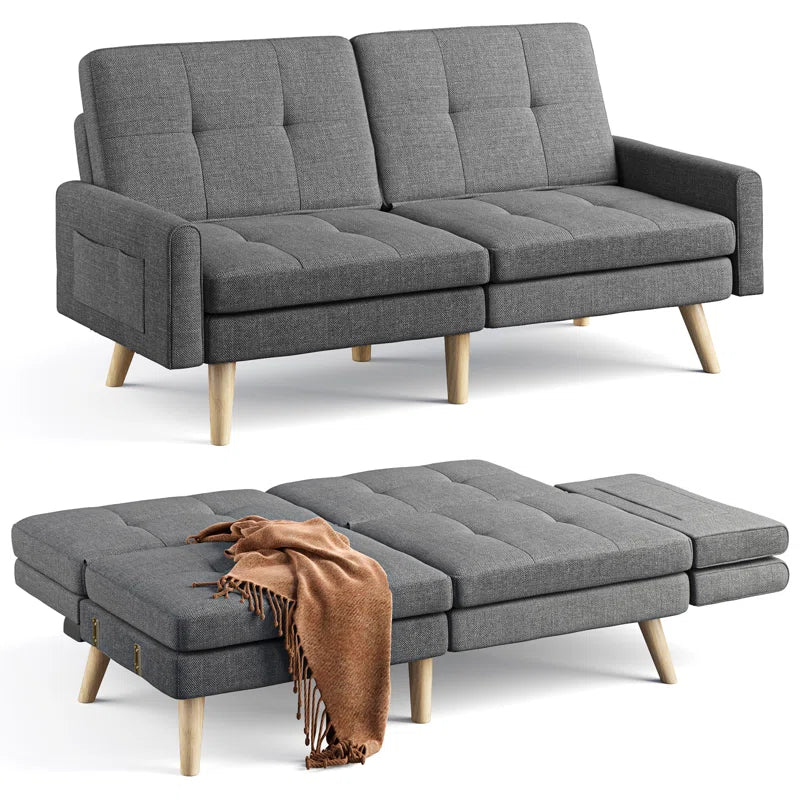 Nazeer 70.9" Futon Loveseat Sofa, Reclining Linen Sofa Bed