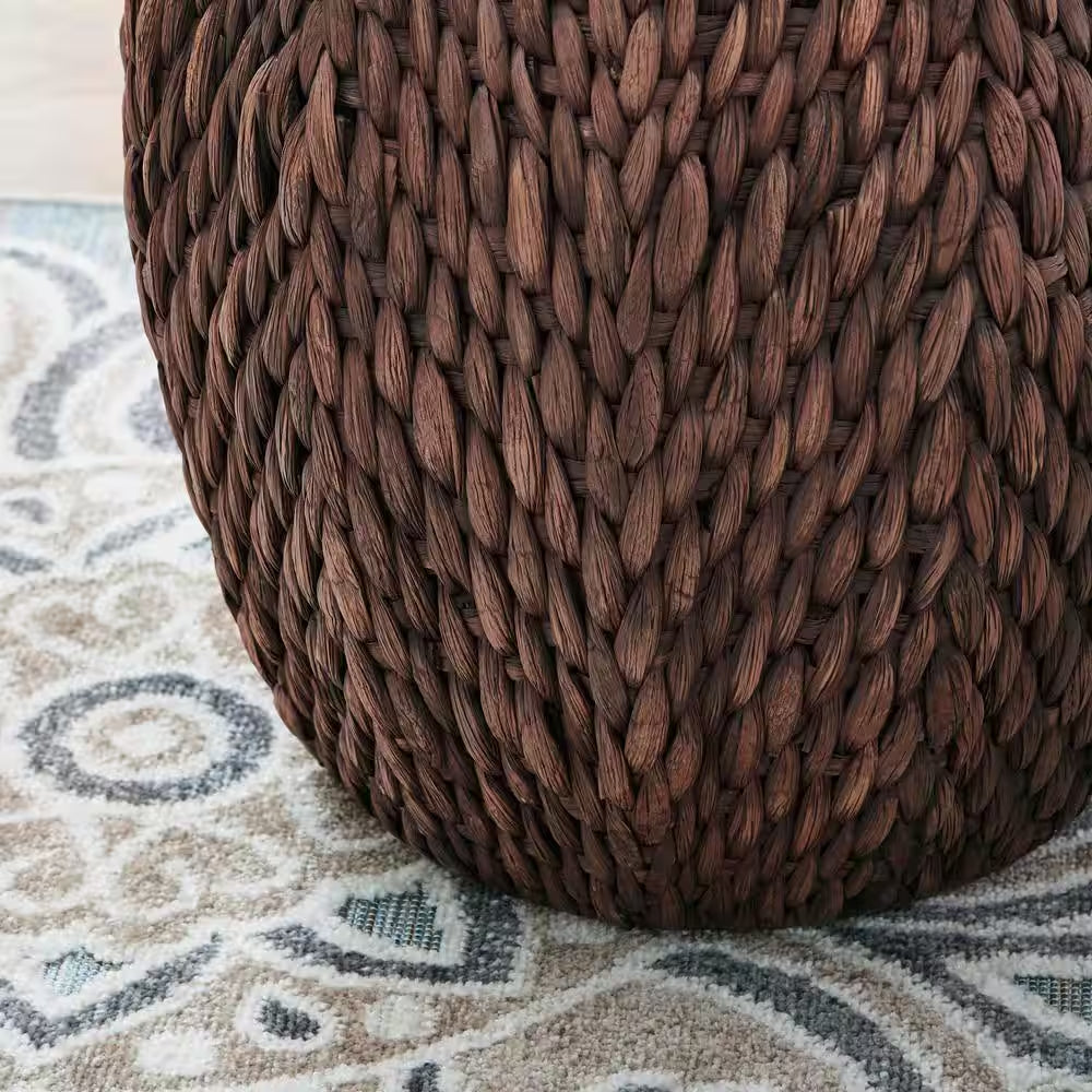 Round Brown Woven Water Hyacinth Decorative Poppy Basket