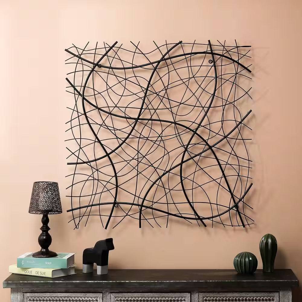 Large Metal Black Abstract Square Wall Art