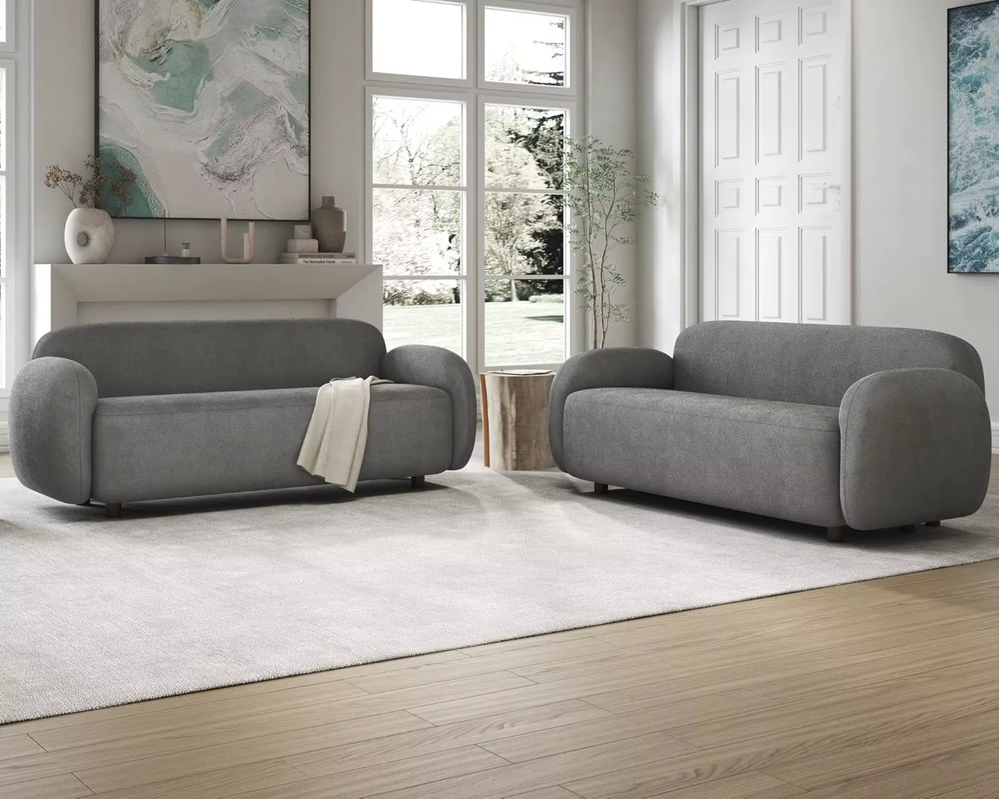3 Seater Sofa, Modern Couch with Soft Boucle Upholstered, Comfy Cloud Sofa Couch for Living Room Home Office Sherpa Curved Couch