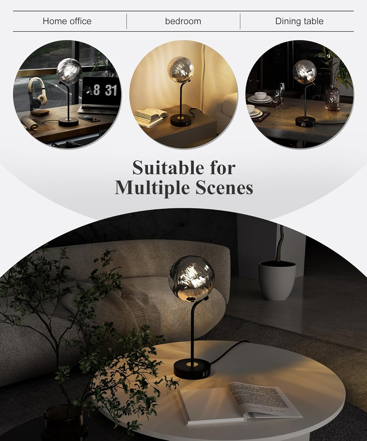 M14-2 Mid Century Modern Table Lamp - Vintage Minimalist Night Stand Lamp with 3