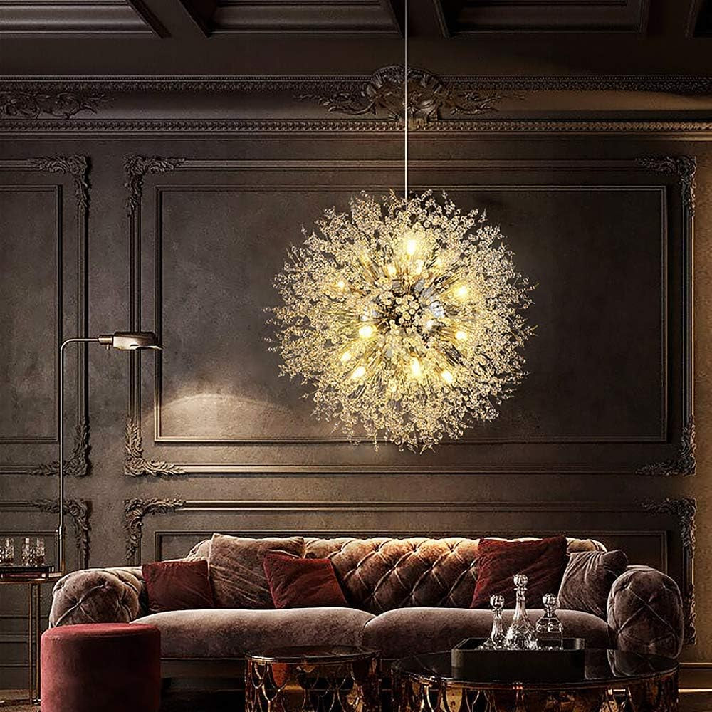 Modern Crystal Chandeliers, Chrome Firework Dandelion Sputnik Chandelier Light Fixture Pendant Lighting for Dining Room, Bedroom, Kitchen, Living Room(16-Light, Chrome)