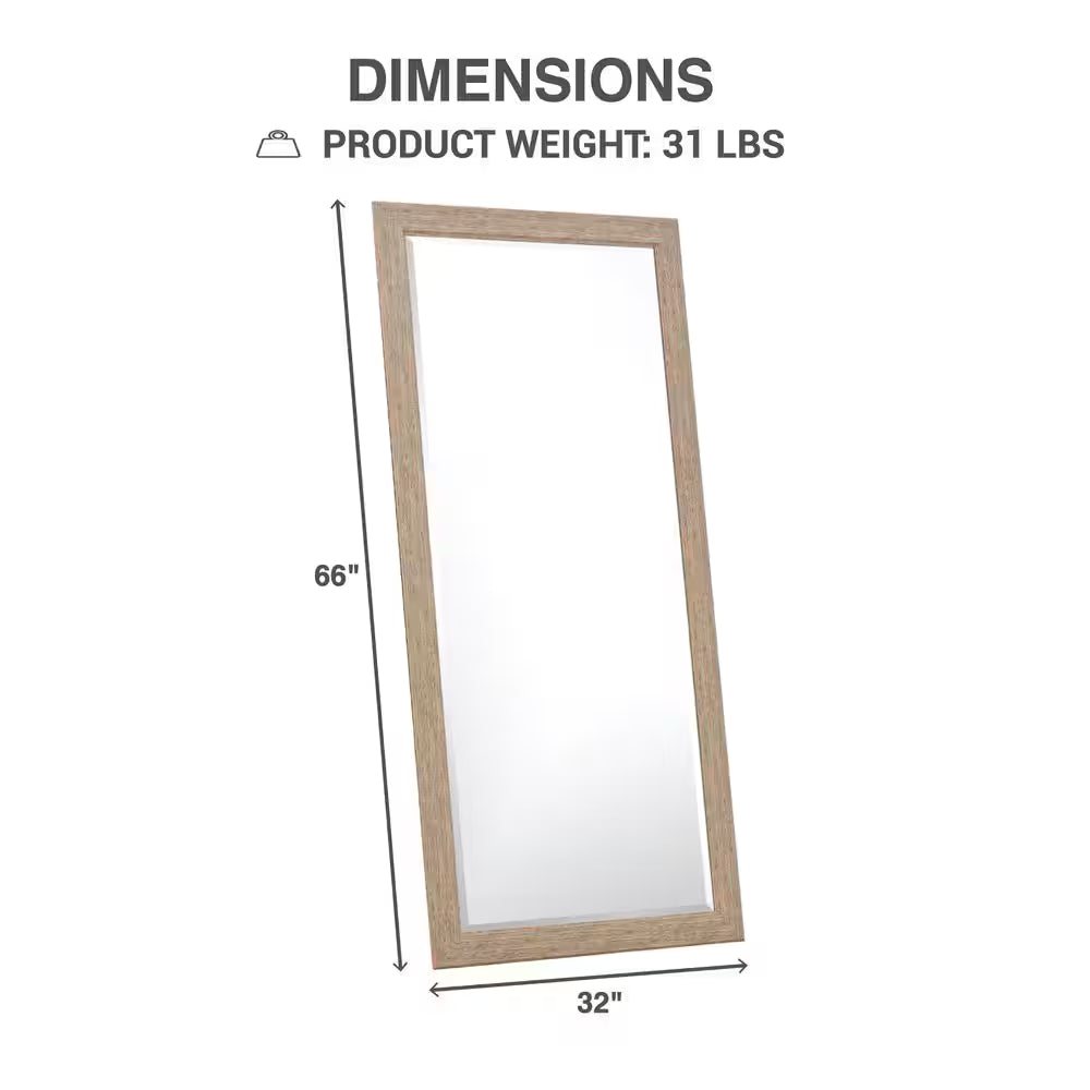 Rustic Floor Mirror, Framed Full Length Mirror Farmhouse Floor Mirror Faux Wood Hanging Wall Mirror 66" X 32", Natural