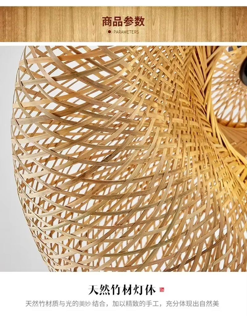Bamboo Hand Weaving Pendant Lights 36Cm Hanging LED Ceiling Lamp Chandelier Fixture Rattan Hand Craft Woven Home Bedroom Decor