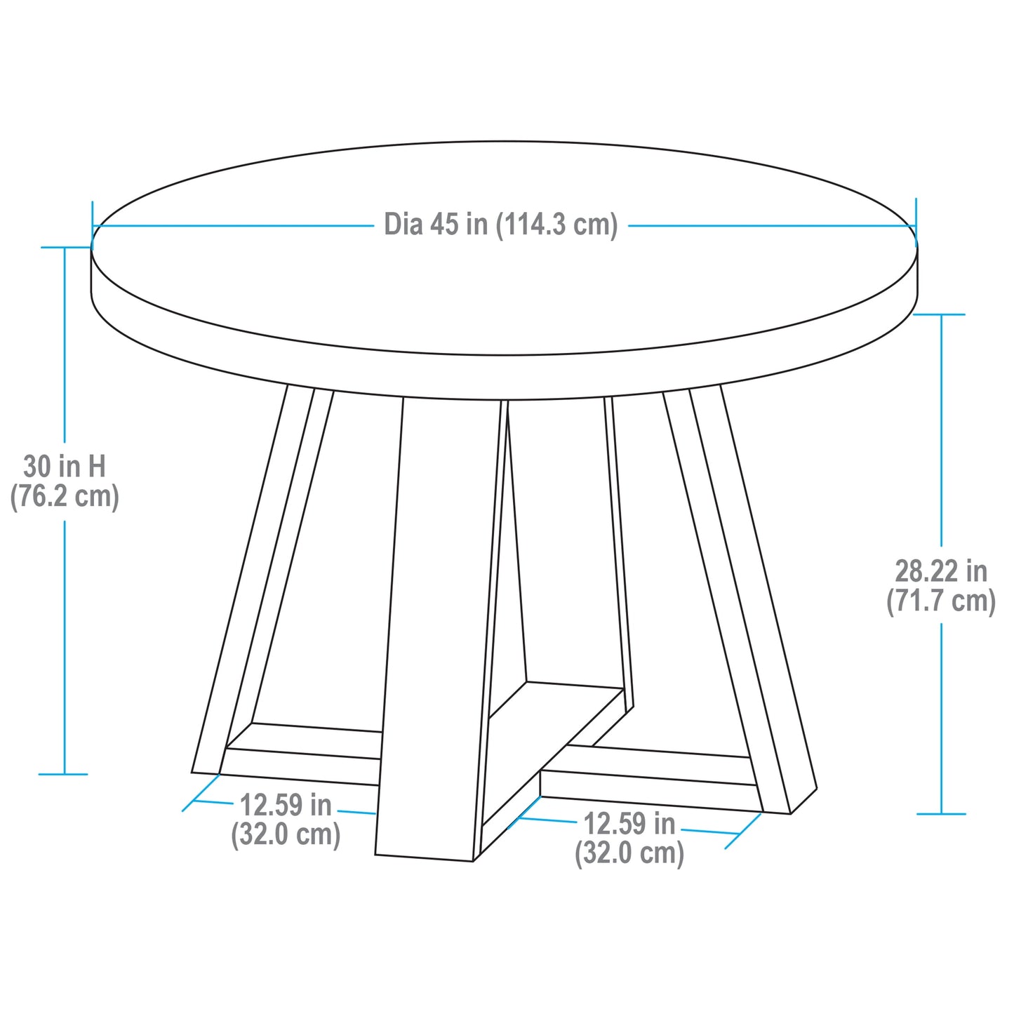 Ezra round Wood Dining Table, 45 In, Walnut