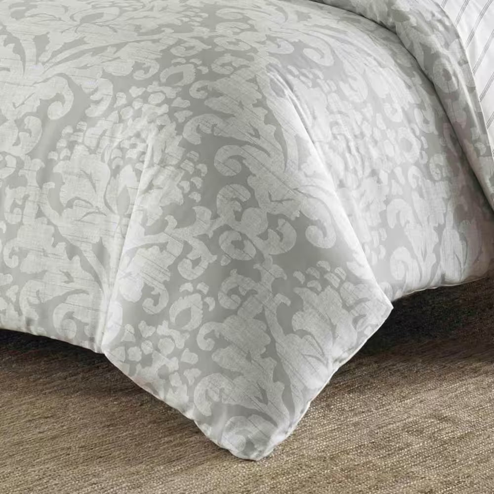 Camden 3-Piece Gray Floral Cotton Full/Queen Duvet Cover Set