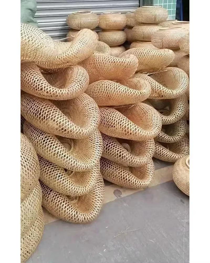 Bamboo Hand Weaving Pendant Lights 36Cm Hanging LED Ceiling Lamp Chandelier Fixture Rattan Hand Craft Woven Home Bedroom Decor