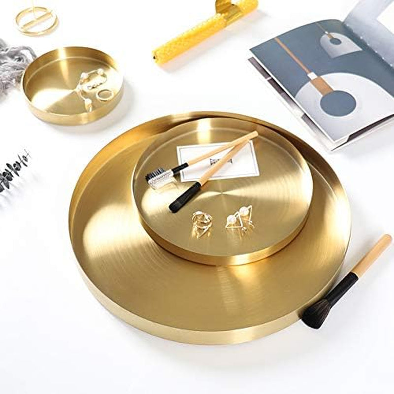 Round Gold Tray Stainless Steel Jewelry, Make Up, Candle Plate Decorative Tray (7 Inches)
