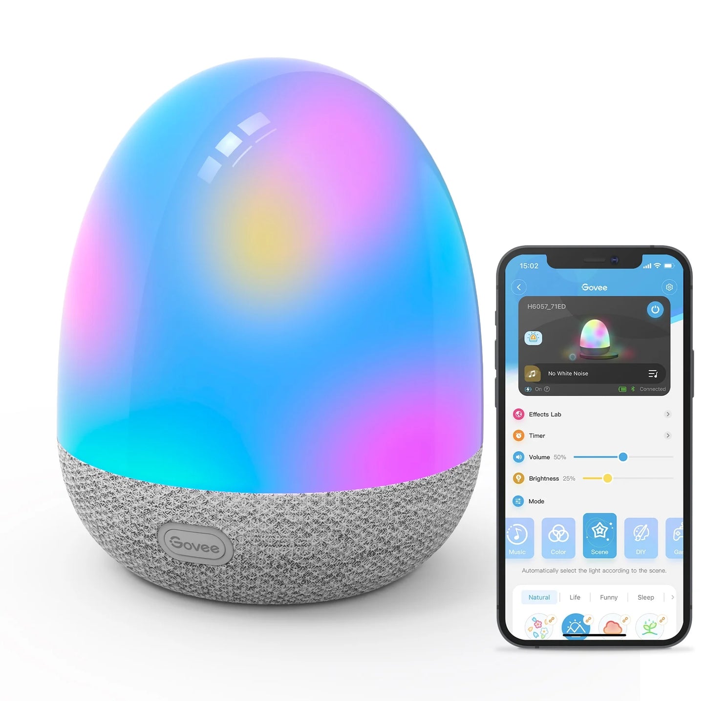 RGBIC Smart Night Light, Color-Changing LED, Wifi + Bluetooth Control, Adjustable Brightness, Bedside Lamp, Voice & App Control