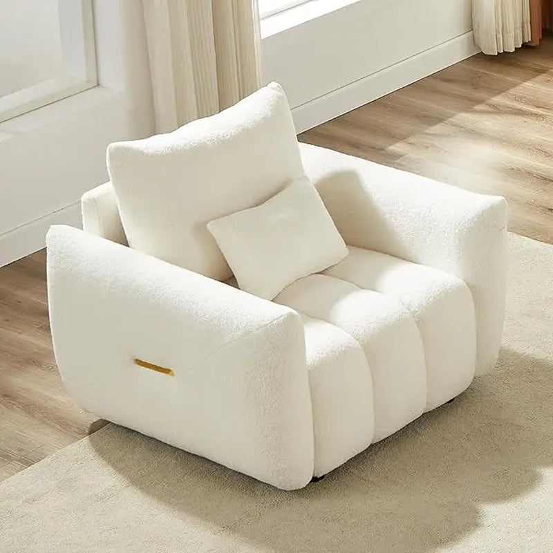 Teddy Cloud Sofa Couch, Modern Deep Seat Boucle Single Sofa Chair, Comfy Upholstered Sherpa Couch with Pillow, Oversized Accent