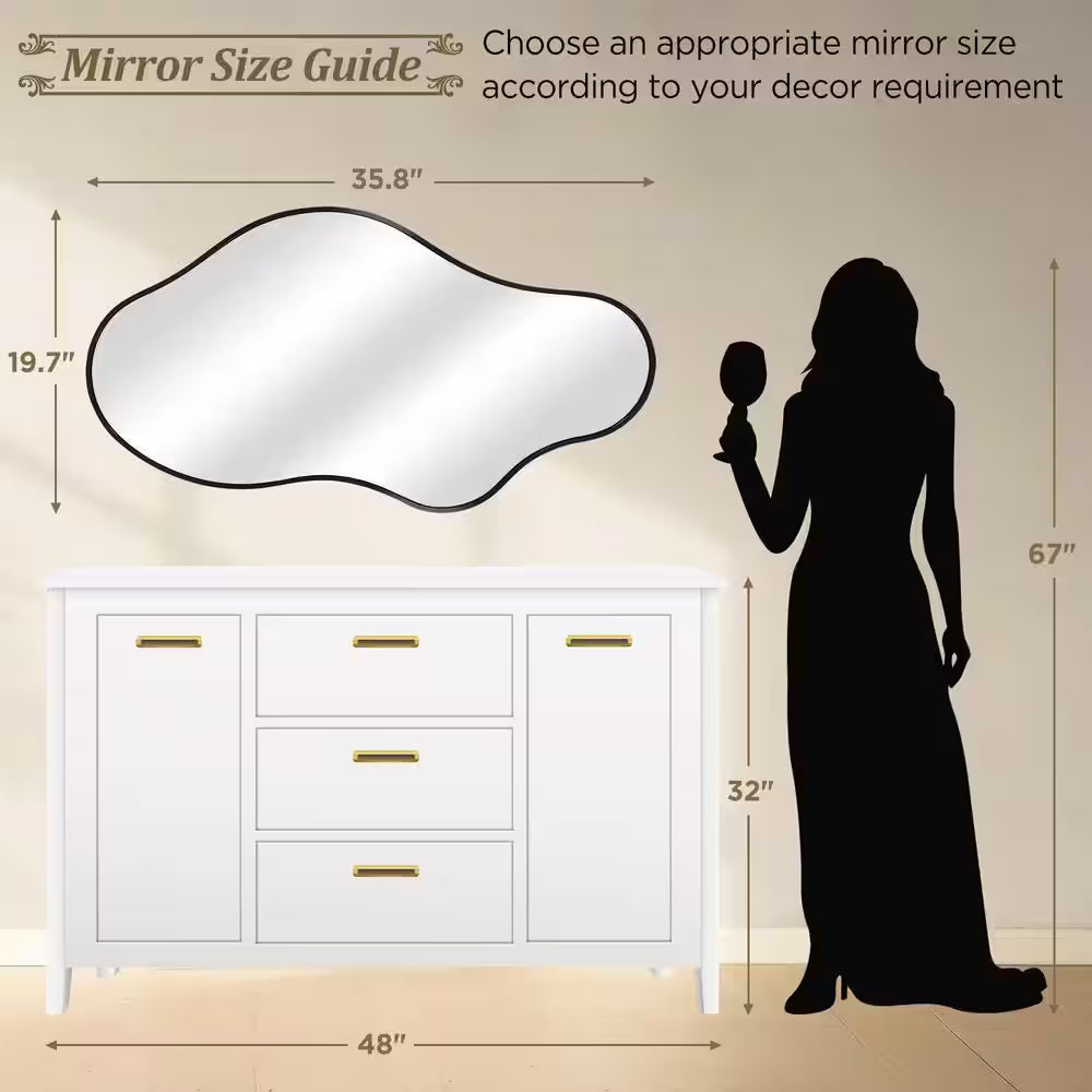 20 In. W X 36 In. H Irregular Black Aluminum Alloy Framed Asymmetrical Wall Mirror