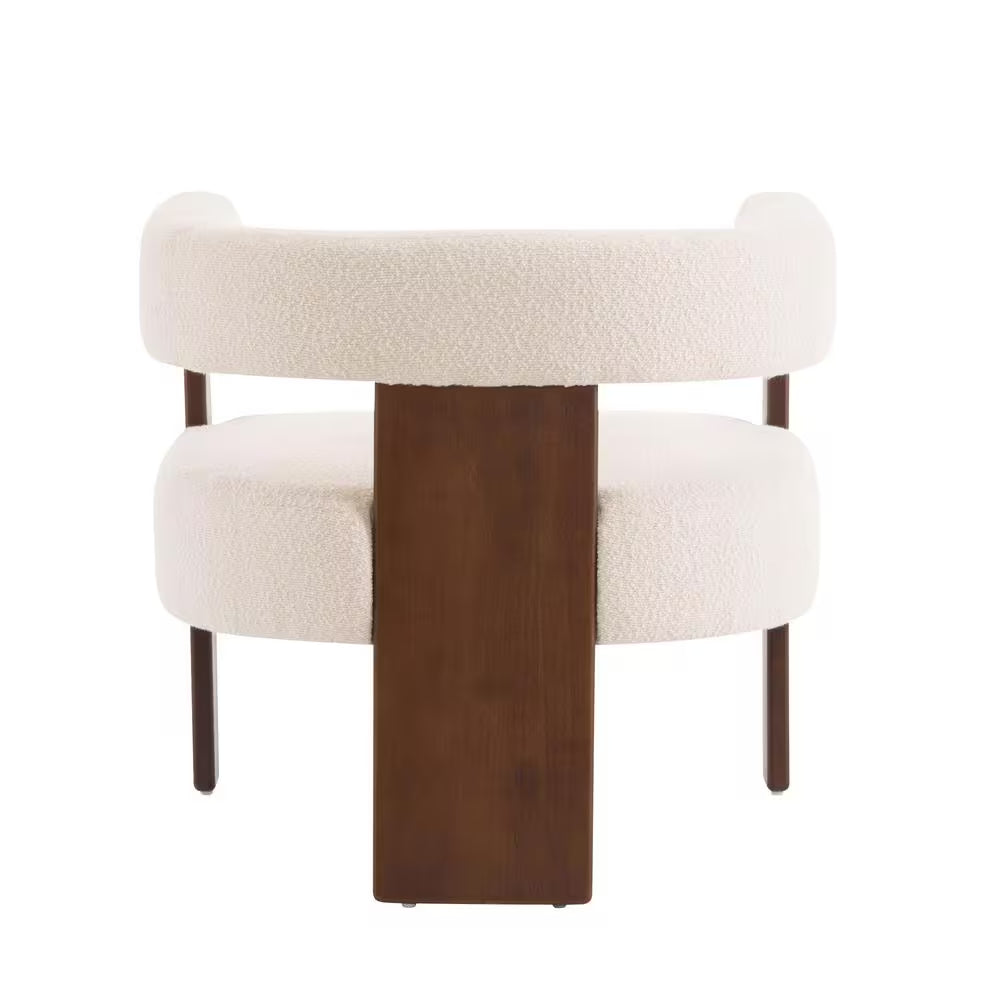Eryndor Modern Boucle Upholstered Accent Arm Chair, Rubberwood, Beige plus Walnut