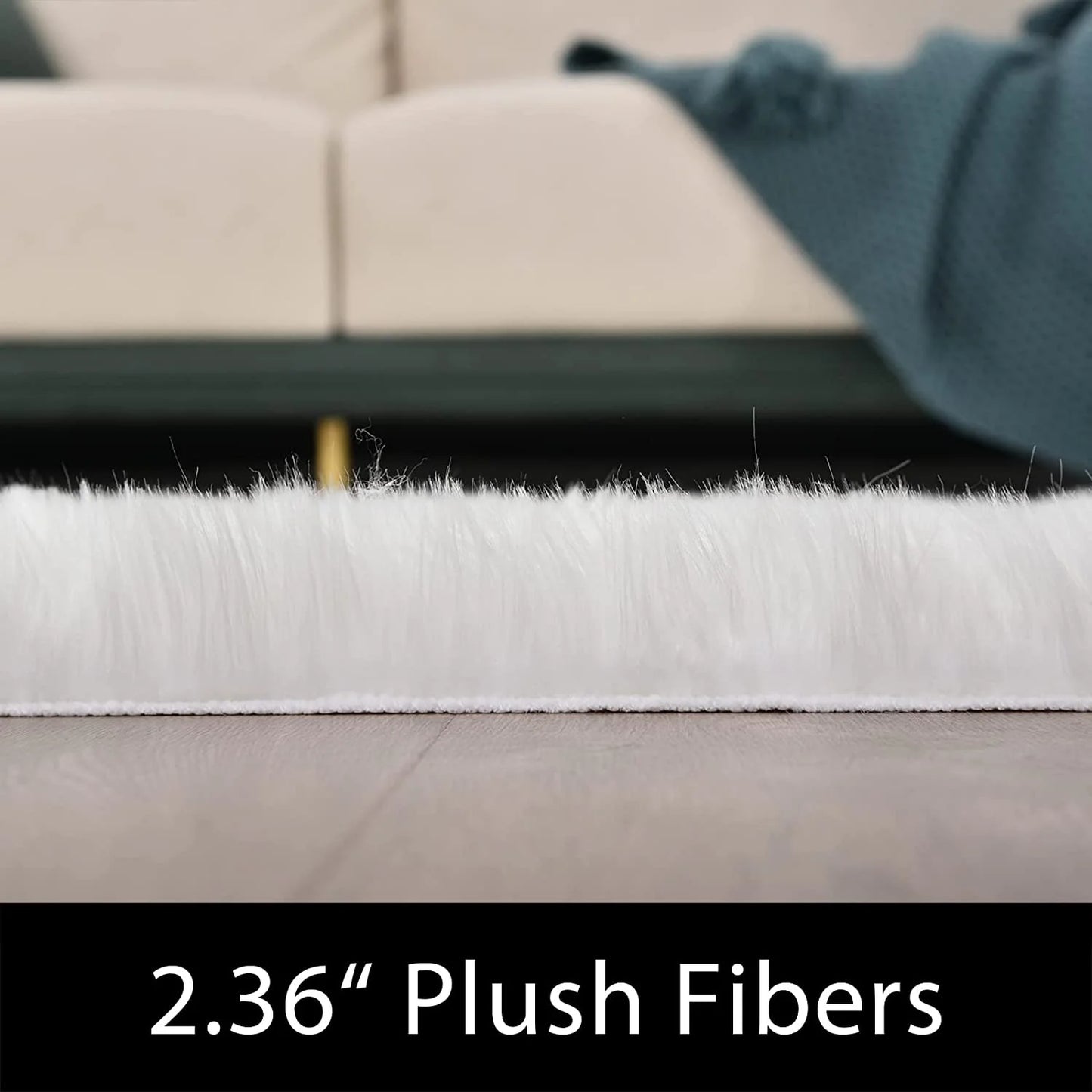 Sheepskin Rug 4X6, Faux Fur Sheepskin Rug for Living Room, Fluffy Washable Rug for Bedroom, Nursery Room, Luxury Room Decor, White Fur Rug, Rectangle