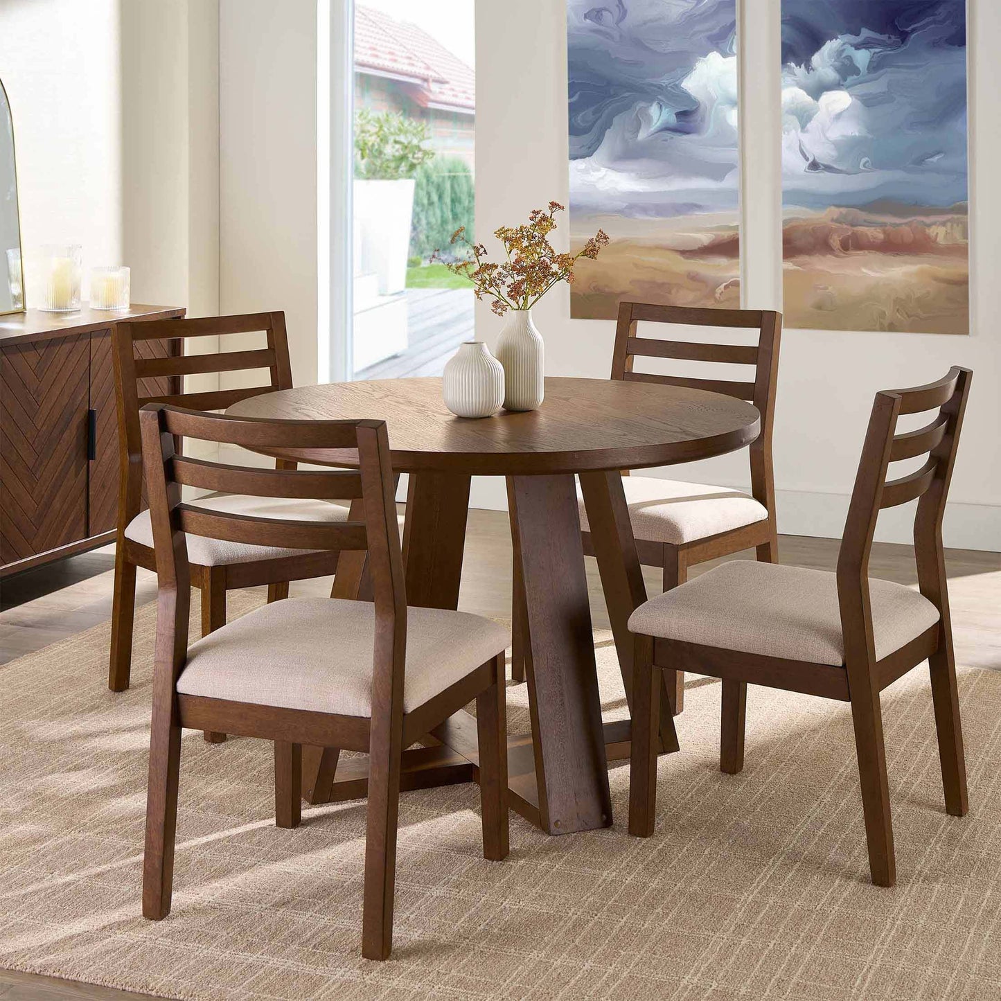 Ezra round Wood Dining Table, 45 In, Walnut