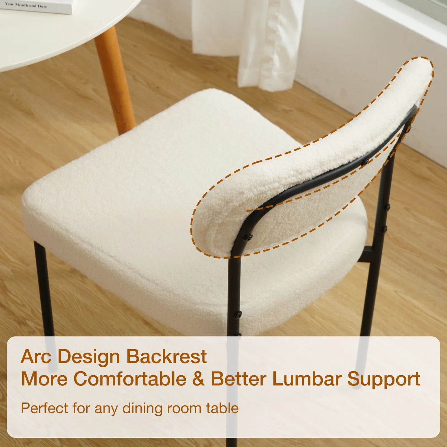 Boucle Dining Chairs Set of 4 Modern Upholstered Kitchen Dining Room Chairs with Backrest & Metal Legs Accent Side Chairs White for Dining Kitchen Living Room Bedroom