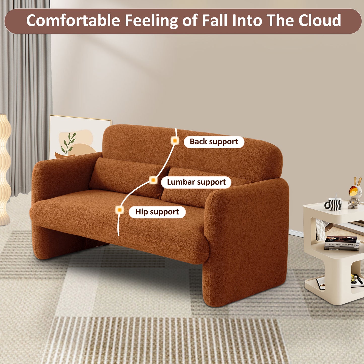 Brown Sherpa Teddy Fabric Loveseat Sofa, Ergonomic Design, Comfortable Seating, Durable Wood Frame