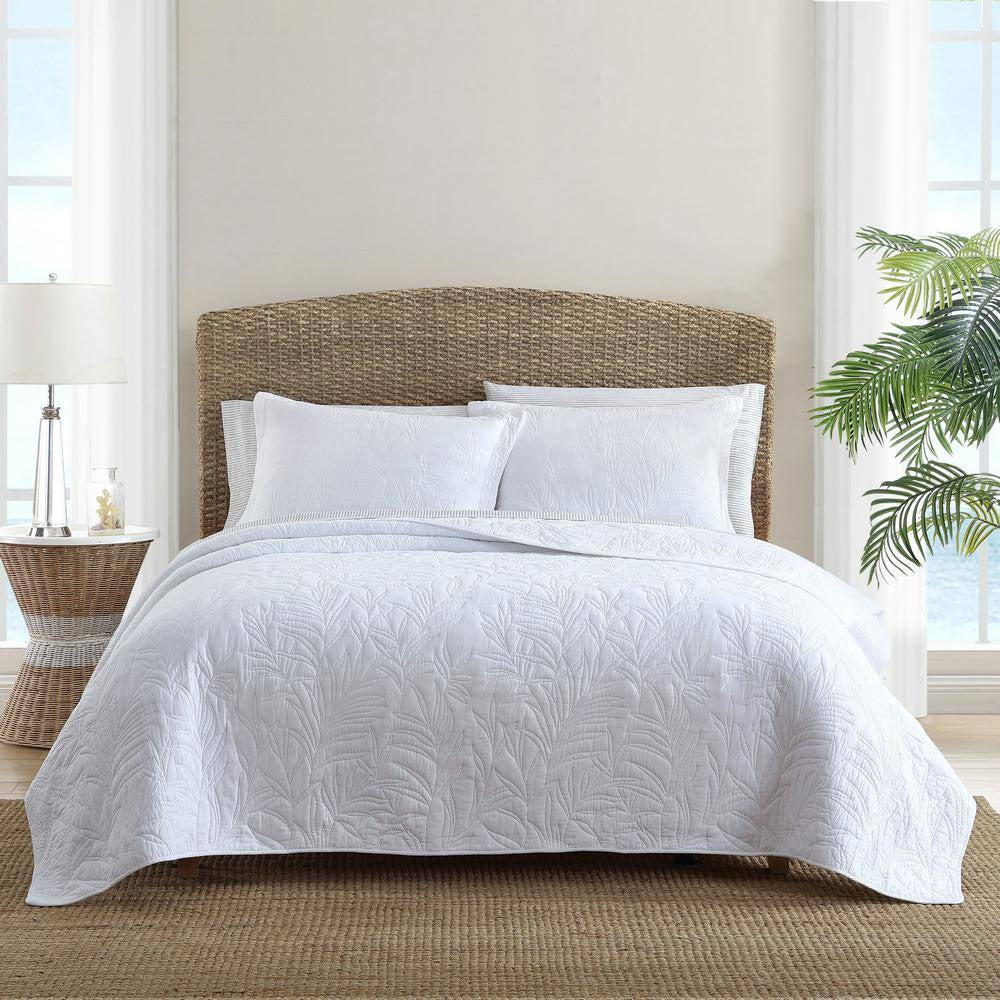Solid Costa Sera Stitch 1-Piece White Solid Cotton Twin Quilt