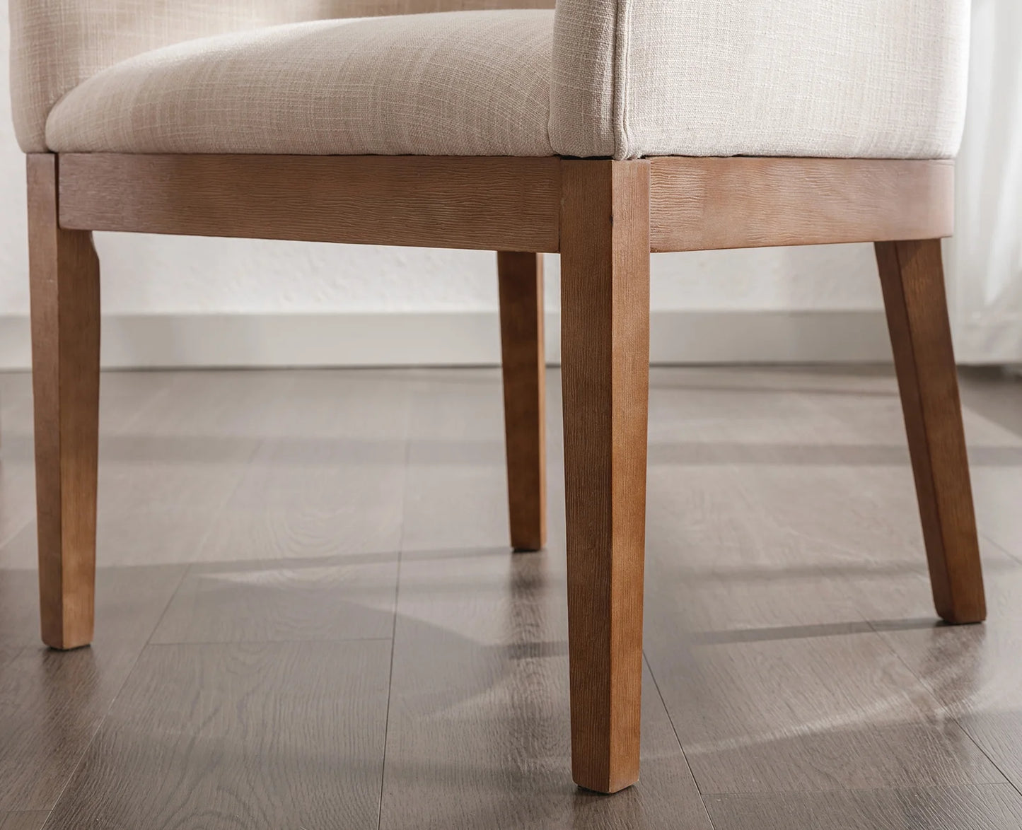 Modern Upholstered Dining Chairs Set of 2, Farmhouse Linen Kitchen & Dining Room Chairs with Armrests, 18" W Wooden Barrel Accent Chair Armchair for Dining Room Living Room Bedroom, Beige