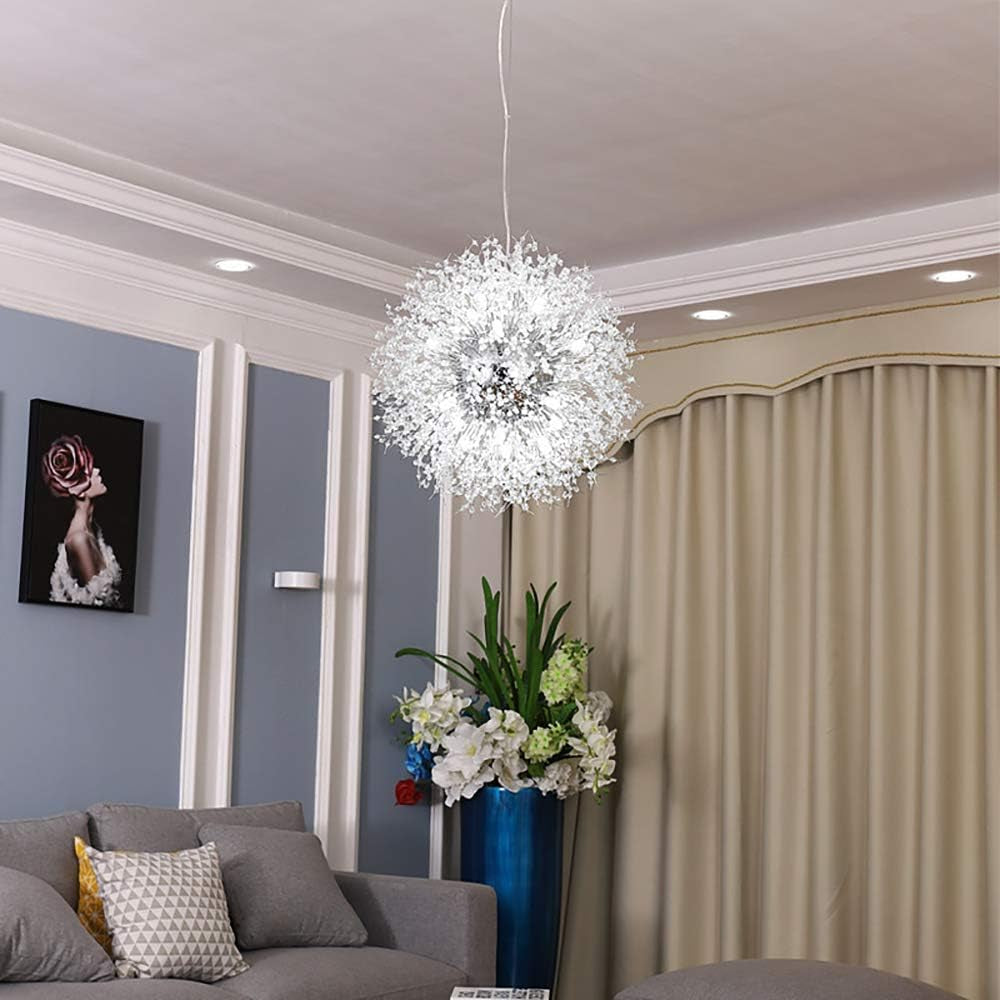 Modern Crystal Chandeliers, Chrome Firework Dandelion Sputnik Chandelier Light Fixture Pendant Lighting for Dining Room, Bedroom, Kitchen, Living Room(16-Light, Chrome)