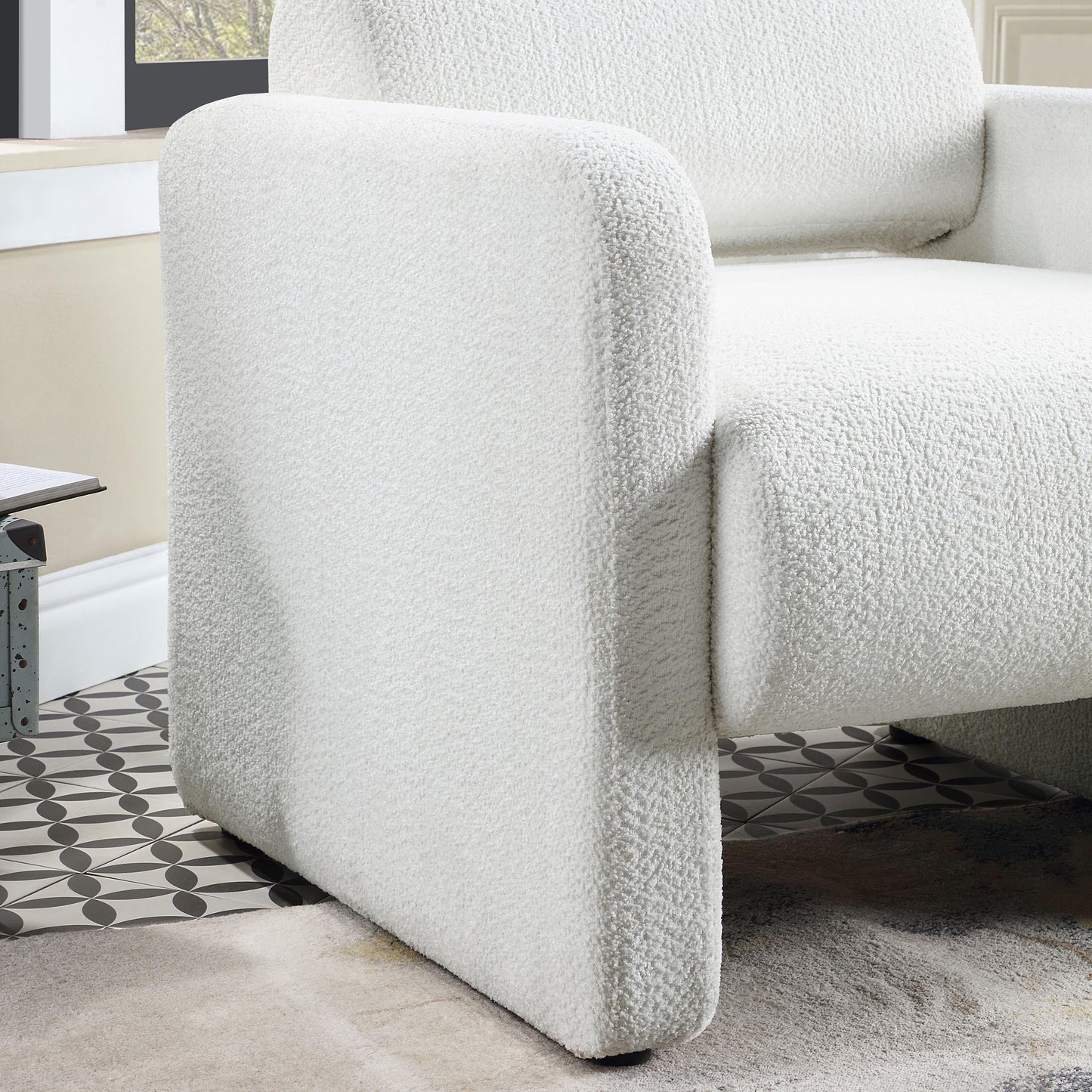 Prie Modern Boucle Fabric Indoor Armchairs & Accent Chairs, White