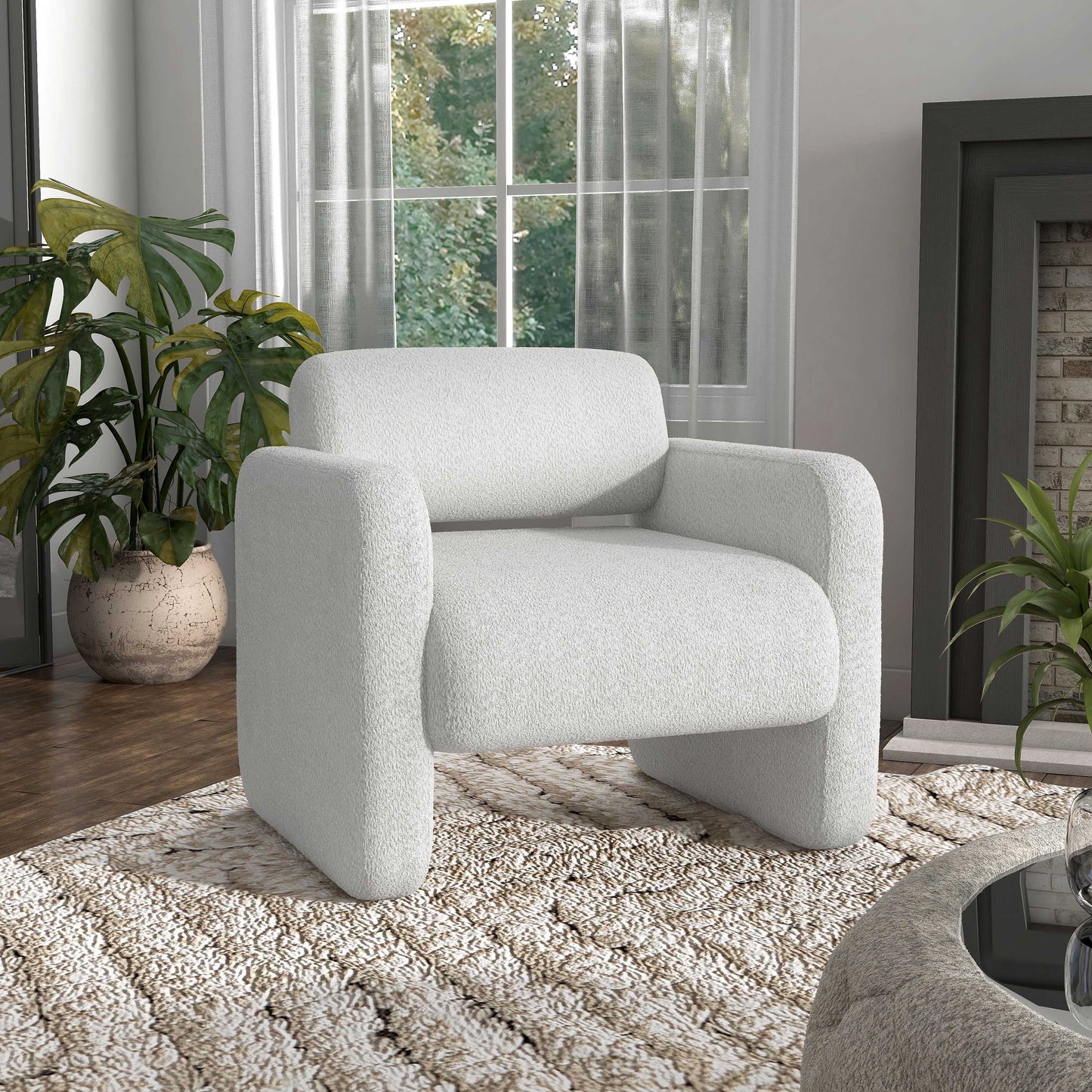 Prie Modern Boucle Fabric Indoor Armchairs & Accent Chairs, White