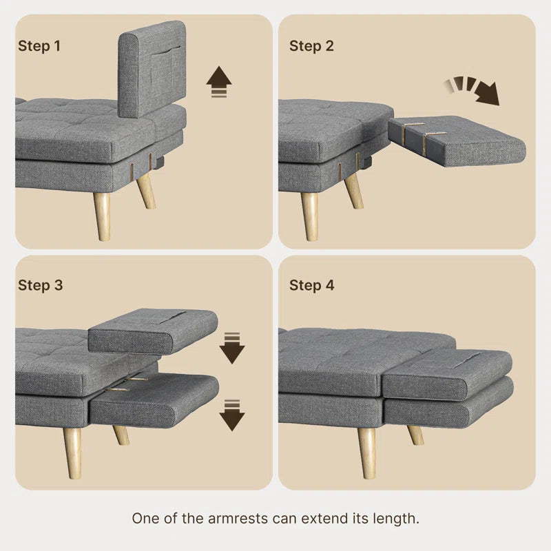 Nazeer 70.9" Futon Loveseat Sofa, Reclining Linen Sofa Bed