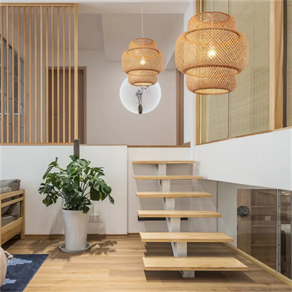 Chinese Classical Bamboo Woven Chandeliers Creative Restaurant Guest House Chinese Rattan Chandeliers
