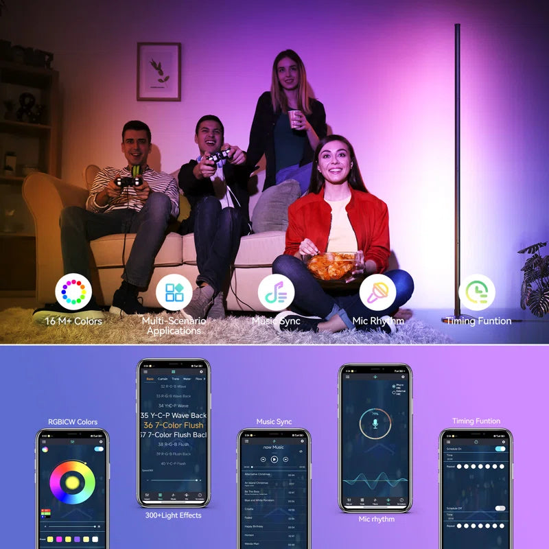 57" Corner Ambient Lighting Lamp with Music Sync & 16 Million Colors, Remote & App Control