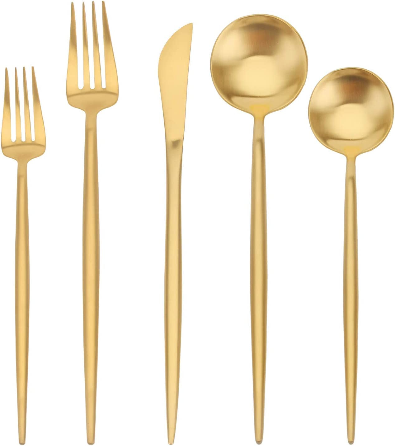 Matte Gold Silverware Set, 20-Piece Stainless Steel Satin Finish Flatware Set Service for 4, Kitchen Utensil Set, Tableware Cutlery Set for Home and Restaurant