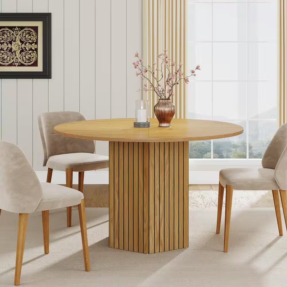 Roesler 47 In. Brown Wood round Dining Table, Pedestal Dining Table for Living Room, Dining Room, Seats 4
