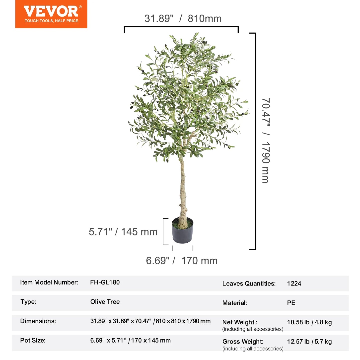6Ft Olive Artificial Tree in Pot Greenery for Home Decor