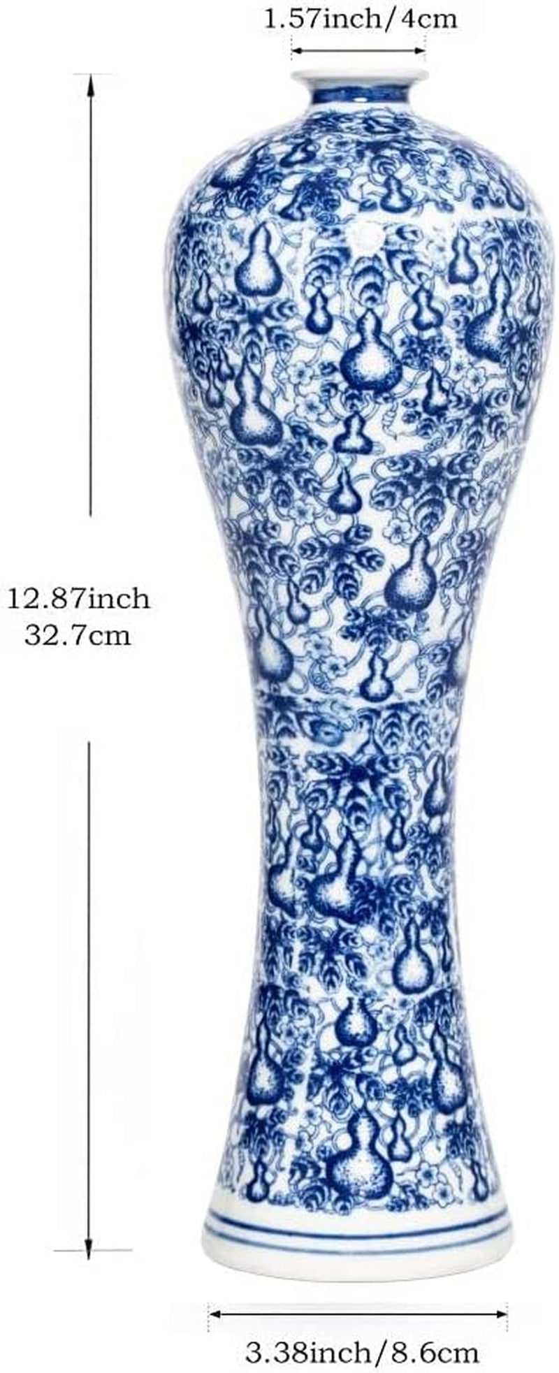 Chinese Blue and White Vase, Antique Handmade Ceramic Flower Vase, Decorative Glazed Vases for Home Decor, Table, Living Room, Fish Tail Vase (No.01)