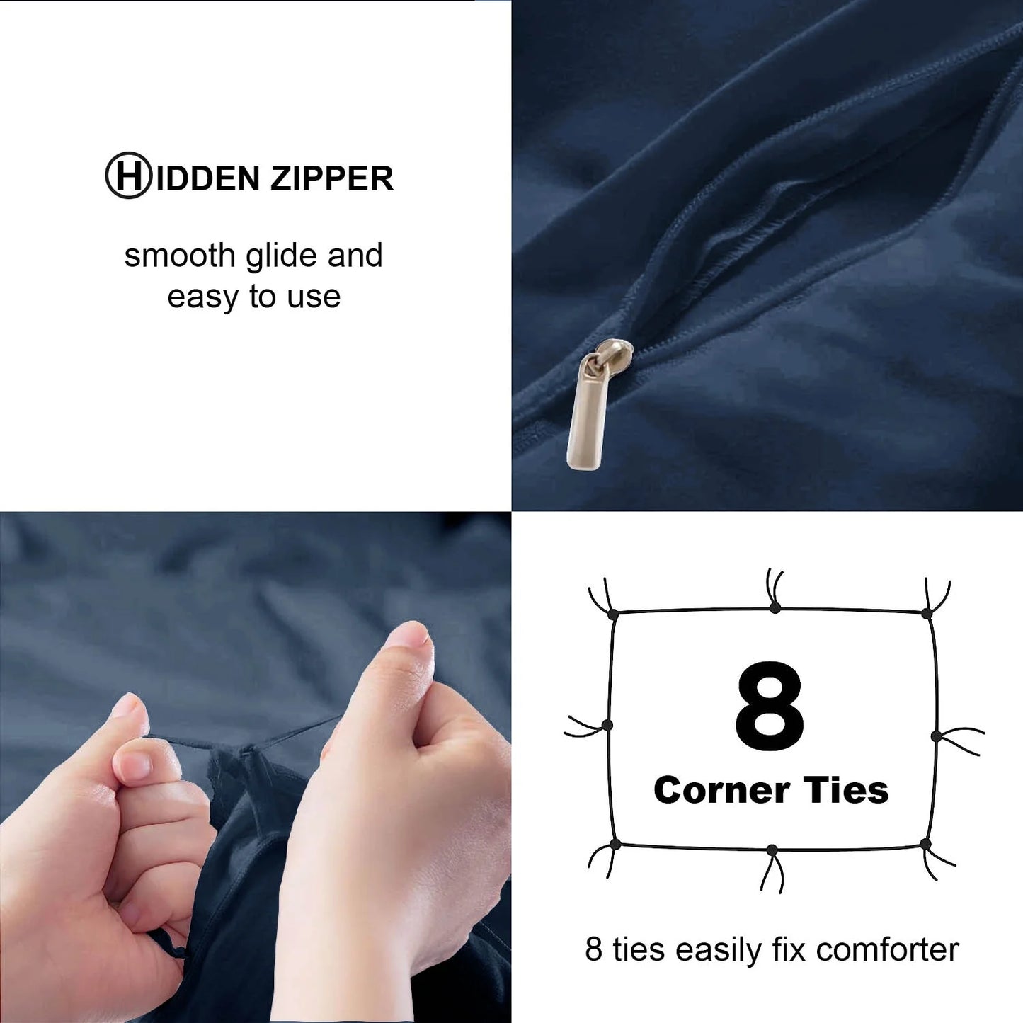 Duvet Cover Set Soft Washed Microfiber Duvet Cover 3 Pieces King Navy Blue