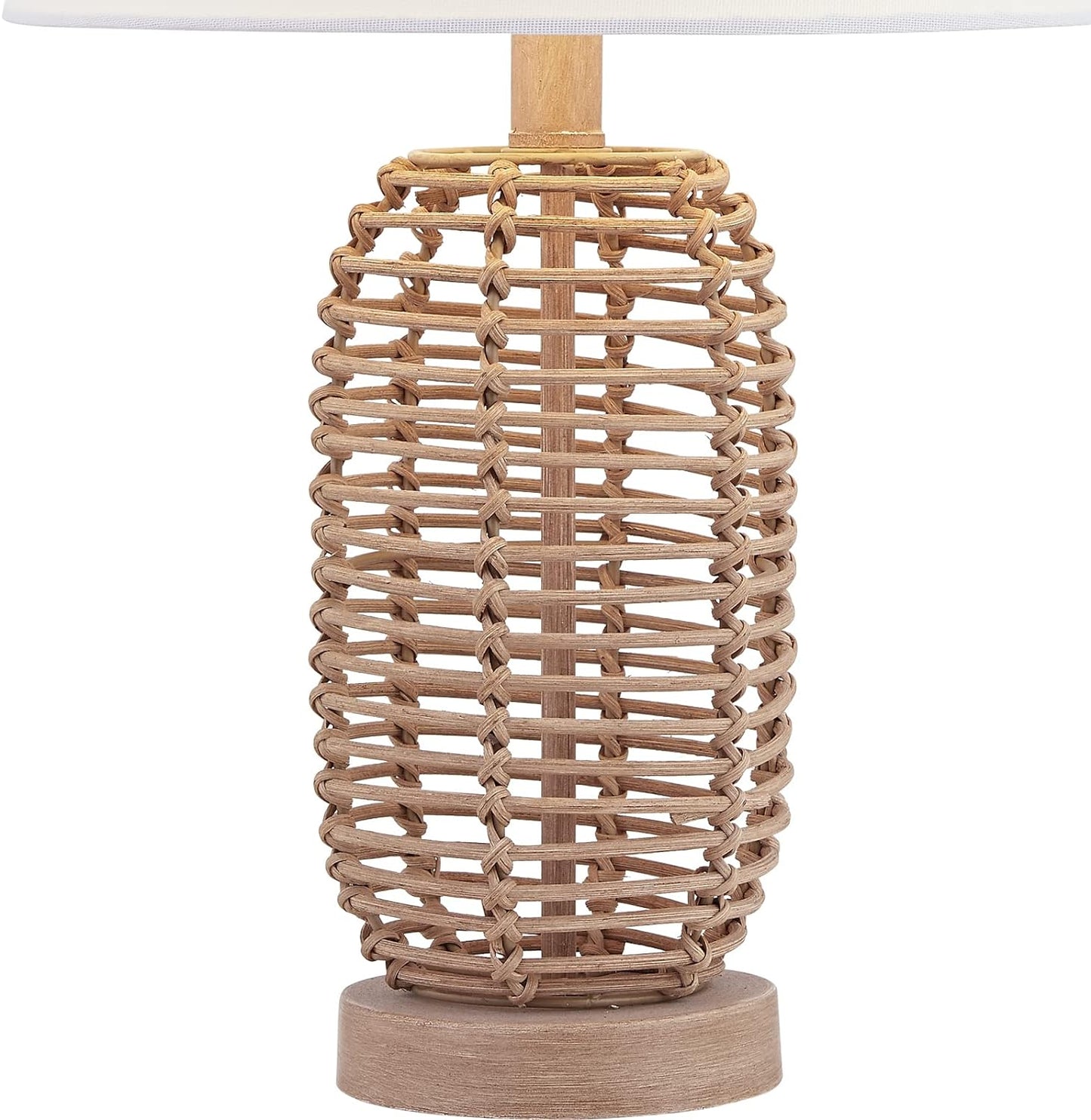 Natural Rattan Table Lamps Set of 2, Coastal Bedside Lamps 21'' Tall Brown Nightstand Lamps with White Fabric Shade for Bedroom, Living Room