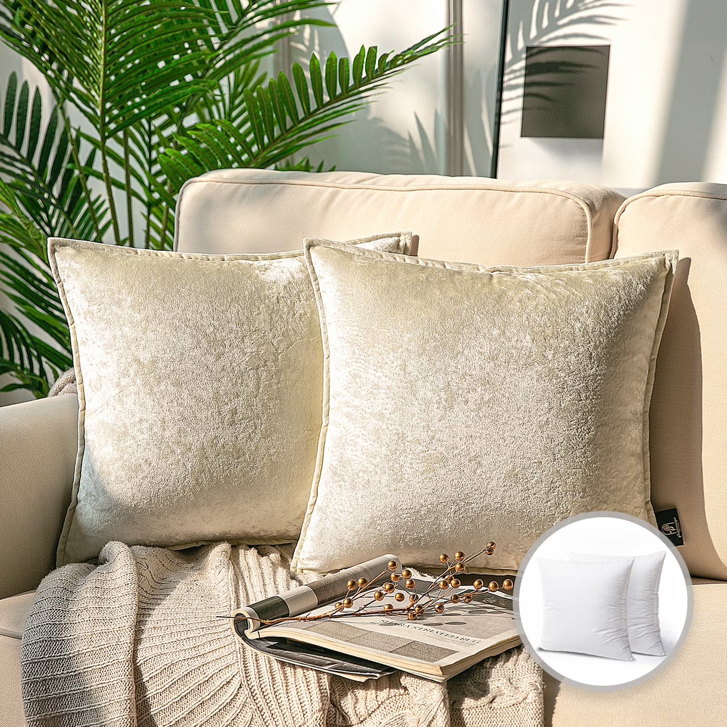18" X 18" Modern White Polyester Throw Pillow , ( 2 Count)