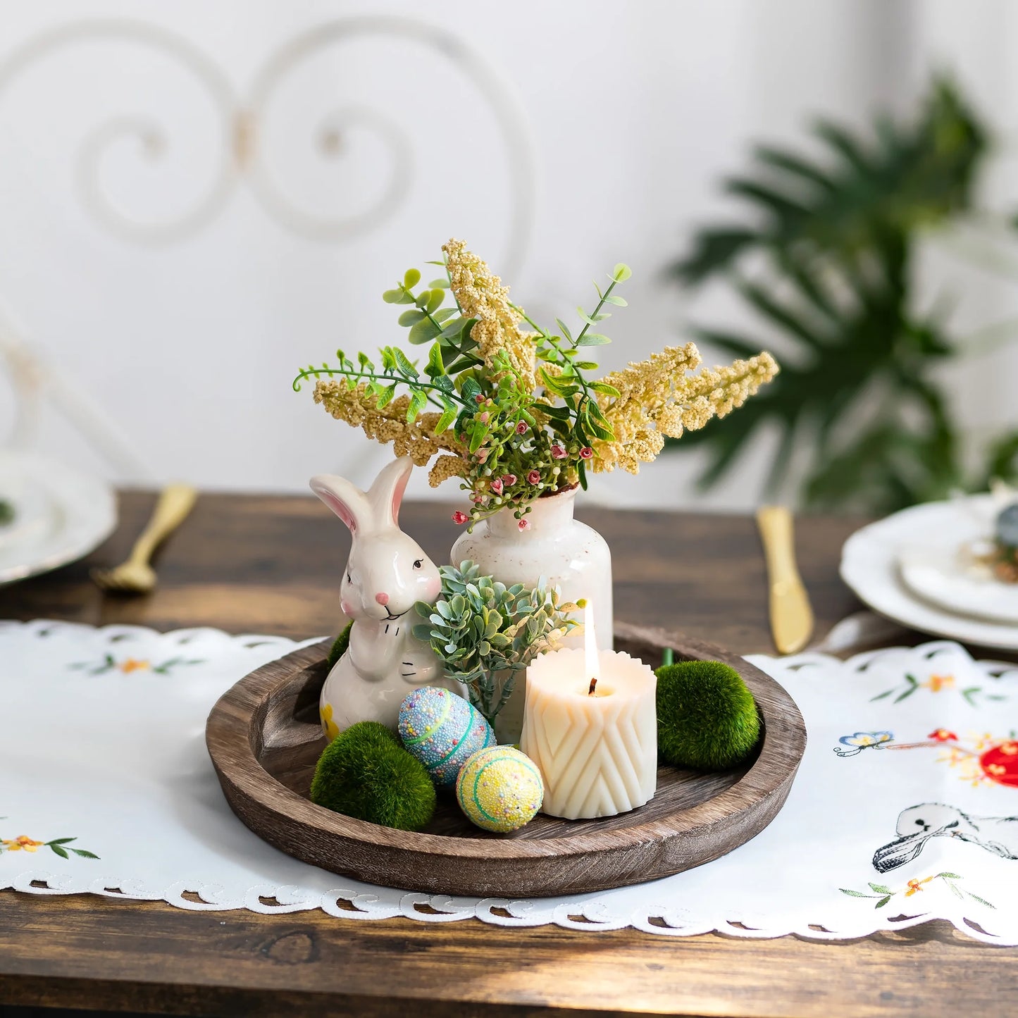 Decorative Candle Tray Decor: round Wooden Trays for Decor,Farmhouse Coffee Table Tray Decor Centerpiece