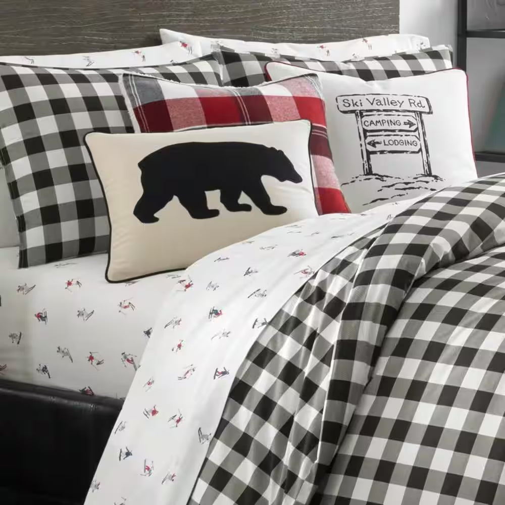 Mountain Plaid 3-Piece Black Cotton Full/Queen Duvet Cover Set