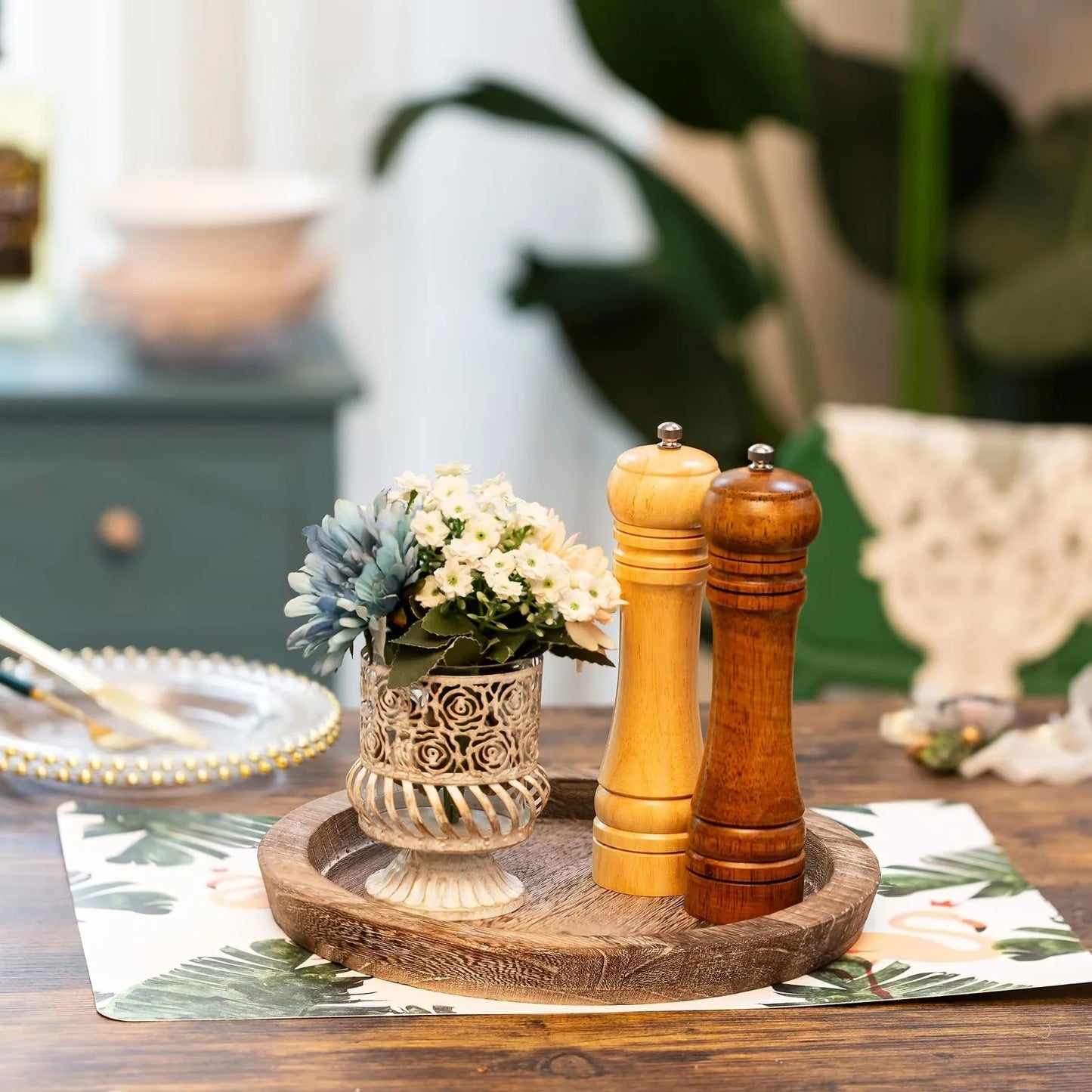Decorative Candle Tray Decor: round Wooden Trays for Decor,Farmhouse Coffee Table Tray Decor Centerpiece