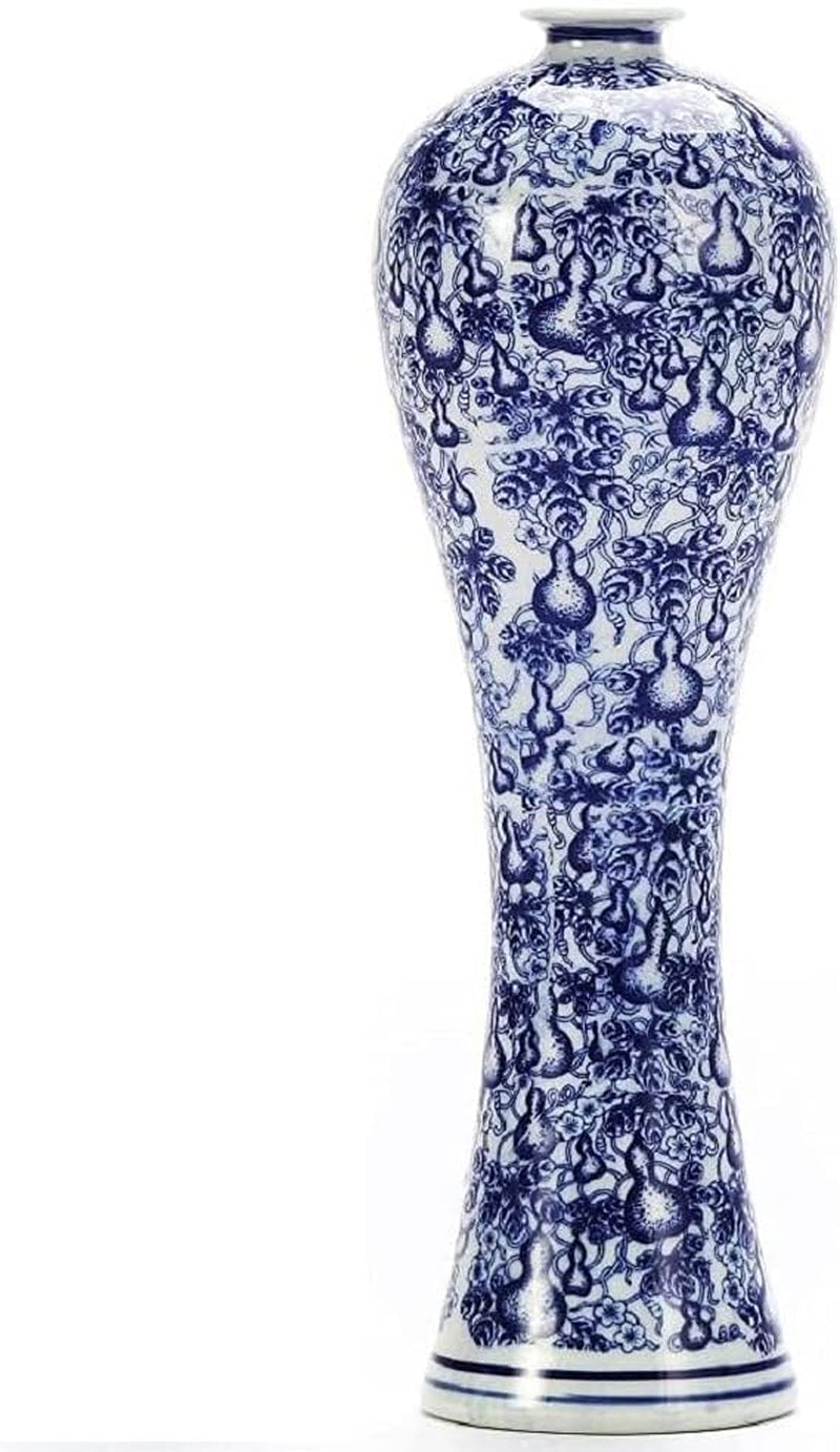 Chinese Blue and White Vase, Antique Handmade Ceramic Flower Vase, Decorative Glazed Vases for Home Decor, Table, Living Room, Fish Tail Vase (No.01)