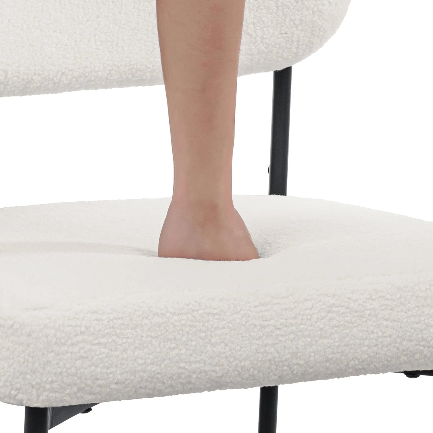 Boucle Dining Chairs Set of 4 Modern Upholstered Kitchen Dining Room Chairs with Backrest & Metal Legs Accent Side Chairs White for Dining Kitchen Living Room Bedroom